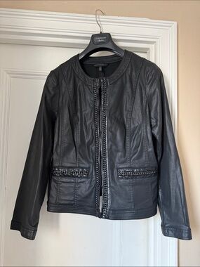 White House Black Market Black Coated Chain-Trim Jacket
